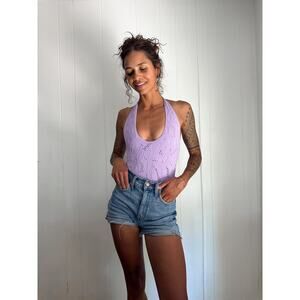 Out From Under Purple Halter Bodysuit